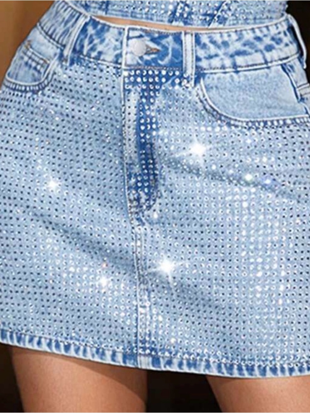 Shein denim rhinestone skirt size Medium